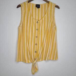 W5 Yellow Striped Tie Hem Tank Top Large Button Front